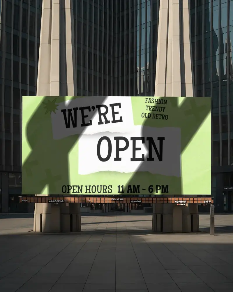 Urban Modern Billboard Mockup With Abstract Shapes In City Center Square Setting