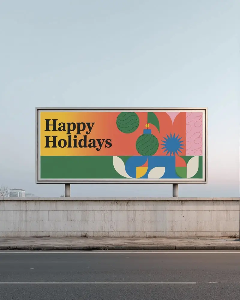 Horizontal Billboard Mockup Minimal White Wall Morning Light Empty Road Clean Street View