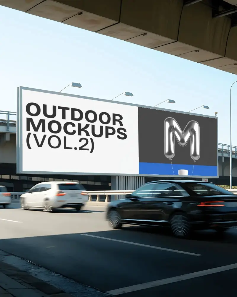 Empty Roadside Billboard Mockup Display In Busy City Environment For Advertising Use