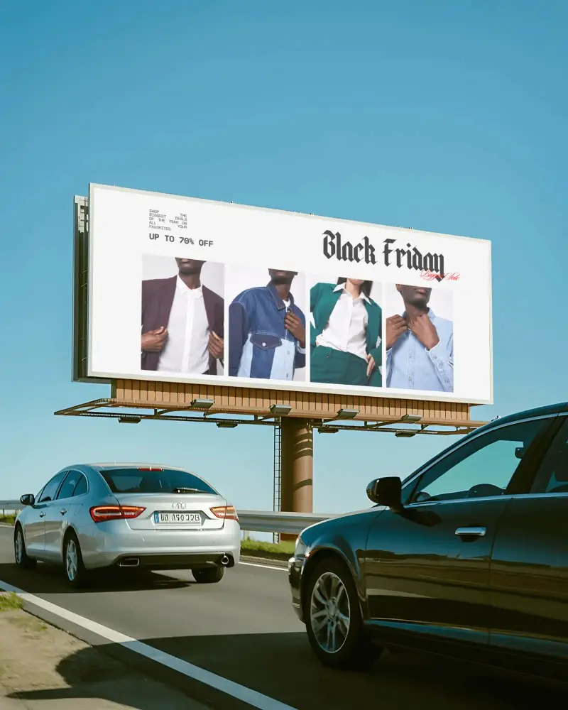 Roadside Billboard Mockup With Cars On Highway For Advertising Design Display
