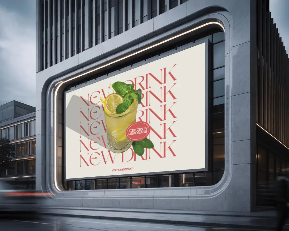 Modern Urban Billboard Mockup Advertisement Display On Futuristic City Building Facade