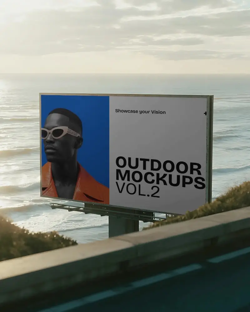 Empty Billboard Mockup On Ocean Cliffside Highway Ideal For Outdoor Advertising Campaigns