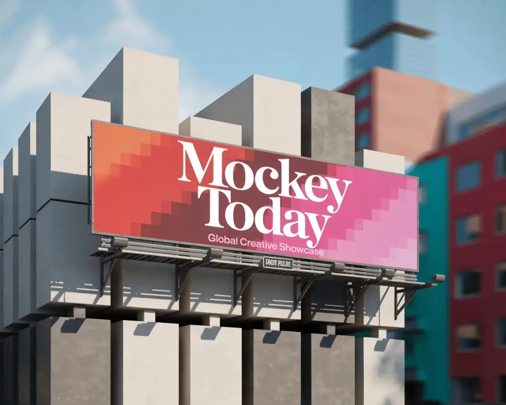 Urban Cityscape Large Billboard Mockup On Modern Buildings For Creative Advertising Ideas