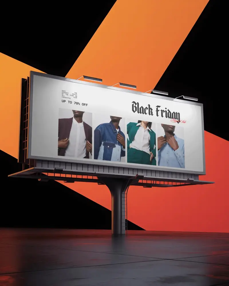 Large Urban Billboard Mockup For Advertising Campaigns With Illuminated Display Panels