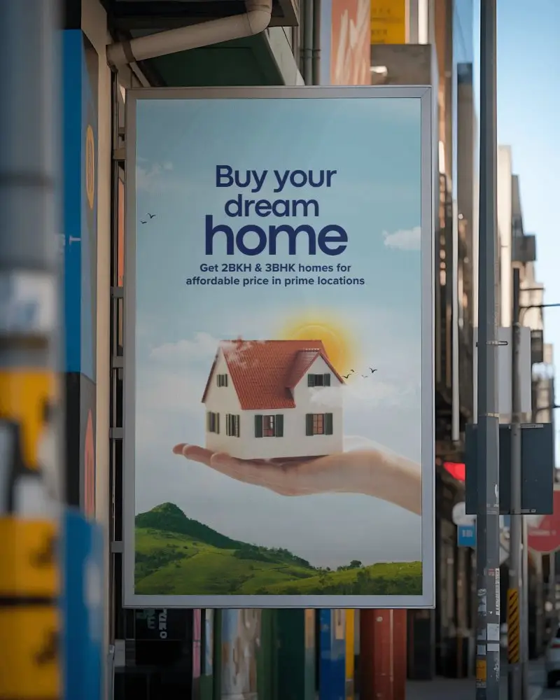 Vertical Billboard Mockup On City Building For Promotional Campaigns And Commercial Display