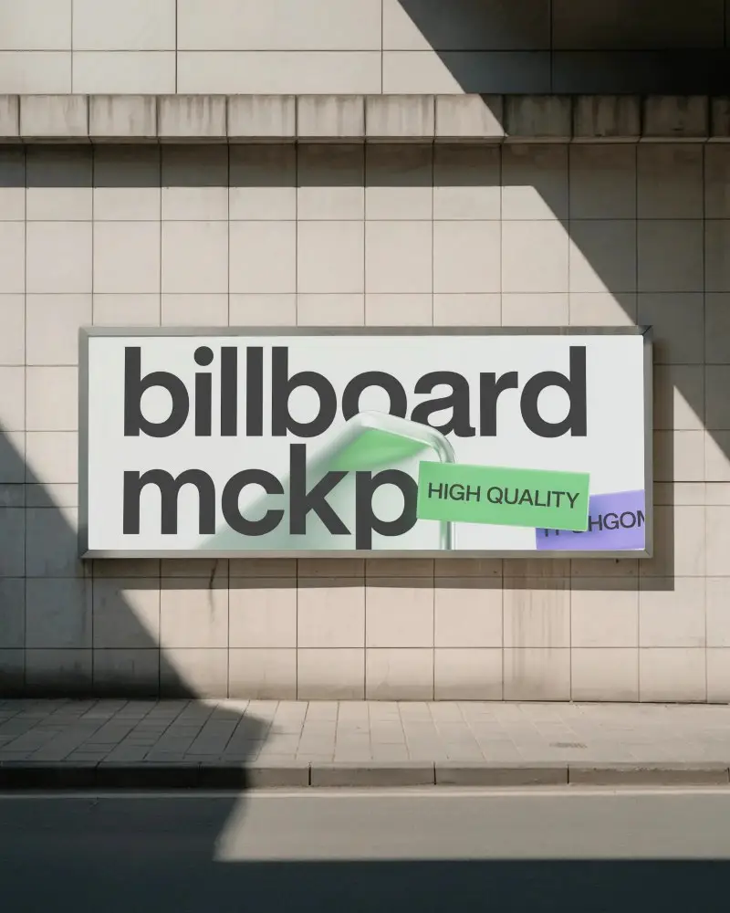 Modern Horizontal Billboard Mockup On Textured Concrete Wall With Bold Shadow Contrast