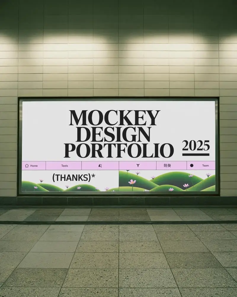 Underground Passage Billboard Mockup With Wide Lightbox Display Horizontal Ad Panel
