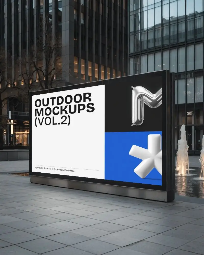 Corporate Courtyard Billboard Mockup With Clean Wide Advertising Board