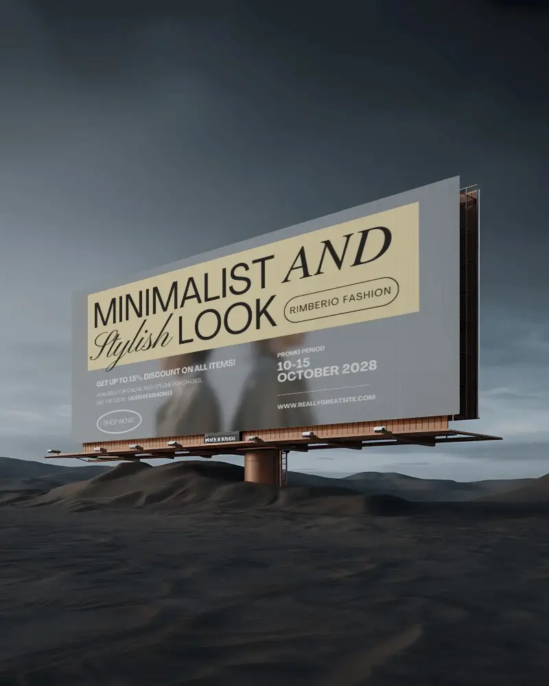 Desert Dunes Billboard Mockup With Large Blank Display And Cinematic Sky