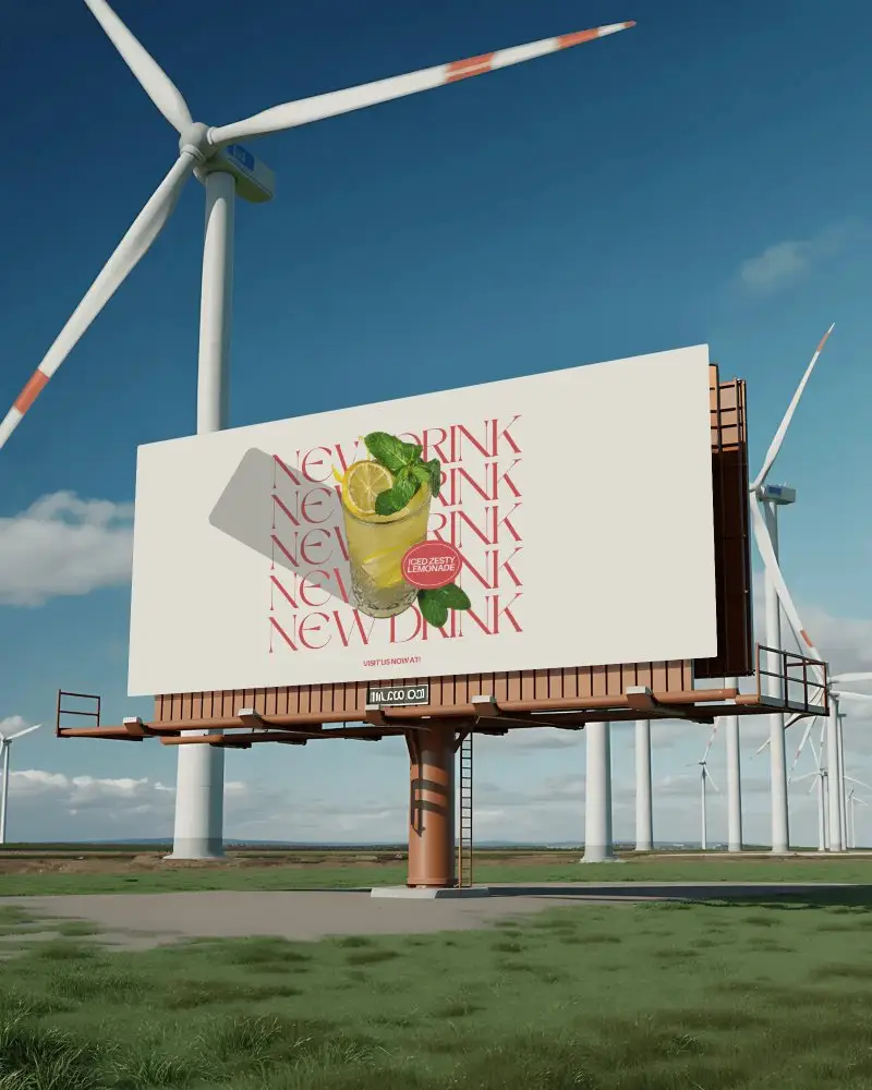 Renewable Energy Landscape Billboard Mockup With Open Sky Background
