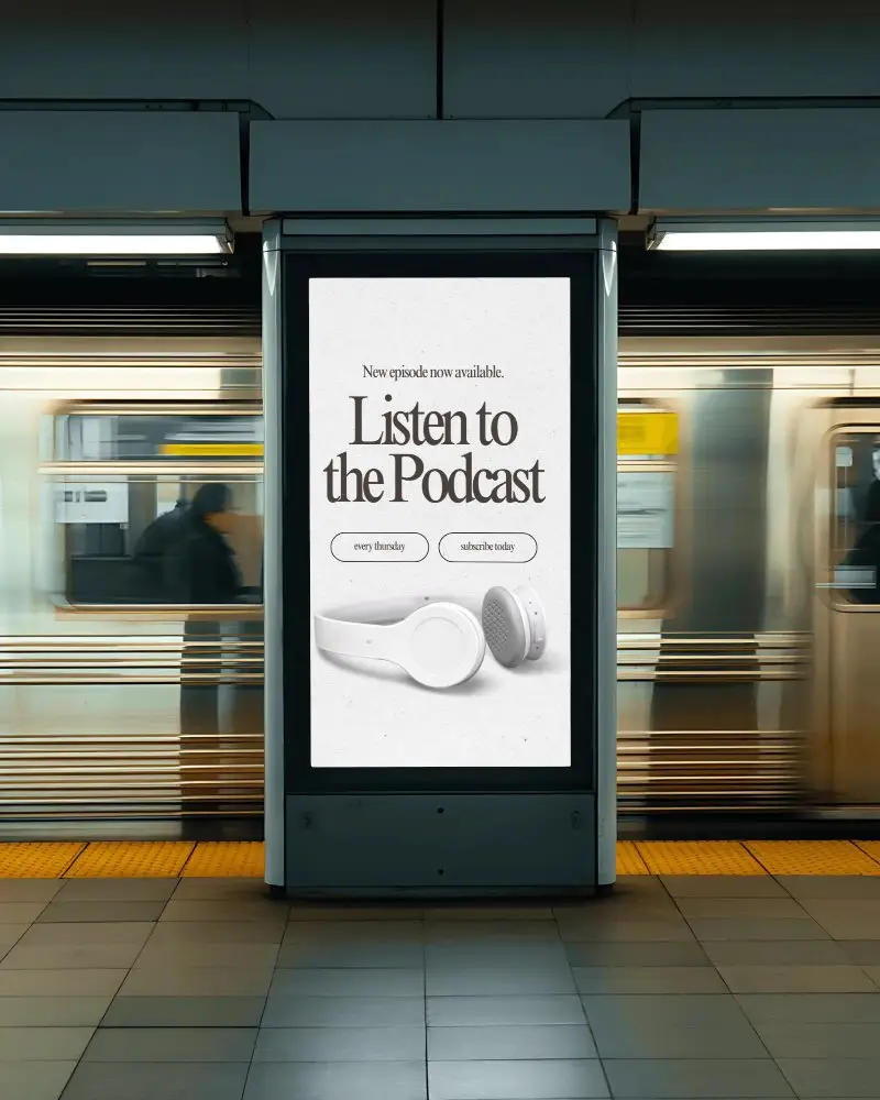Subway Station Lightbox Billboard Mockup With Moving Train Background