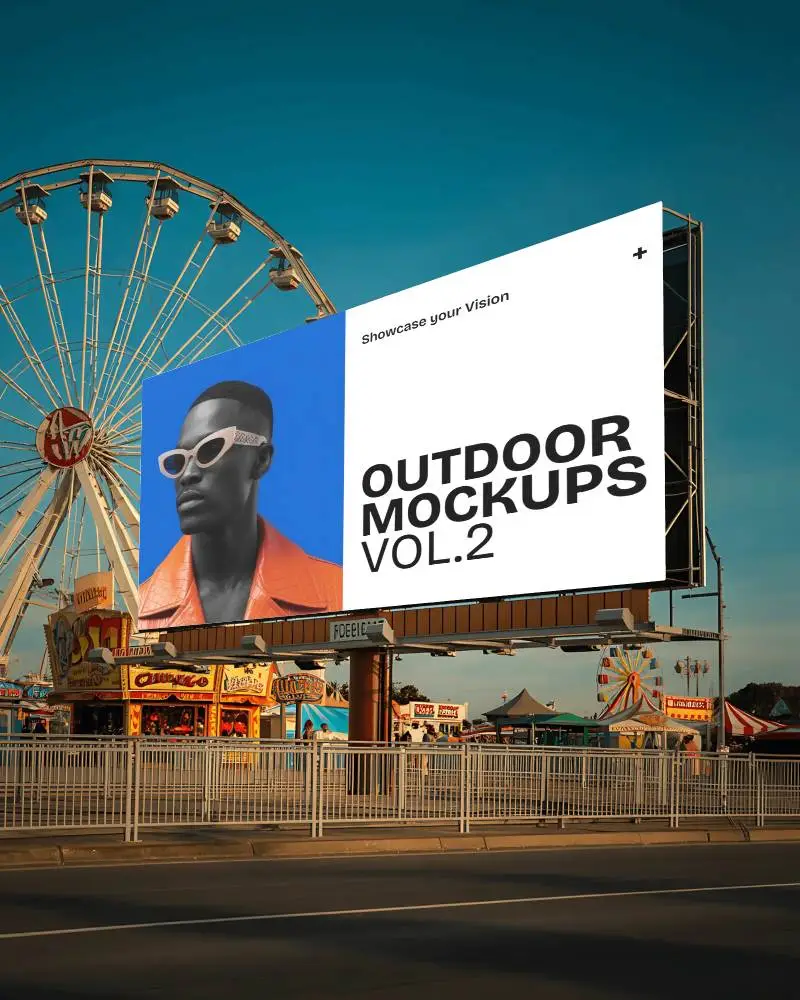 Carnival Fairground Amusement Park Billboard Mockup With Ferris Wheel Background