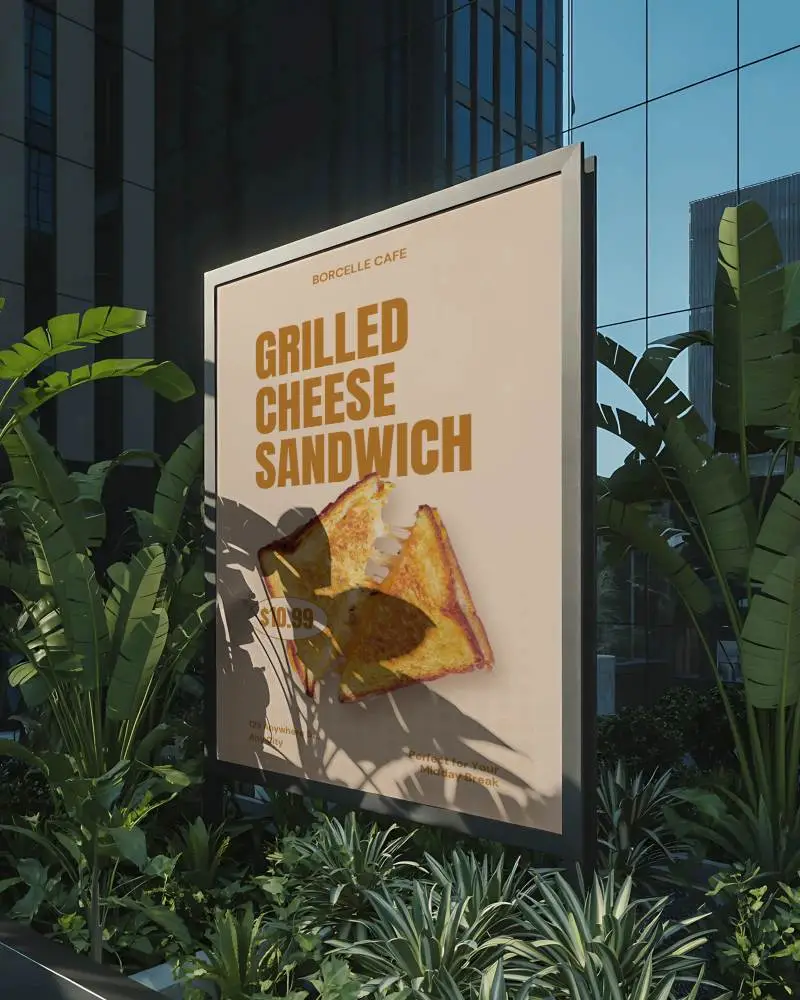 Luxury Building Tropical Urban Billboard Mockup With Lush Green Plant Surroundings