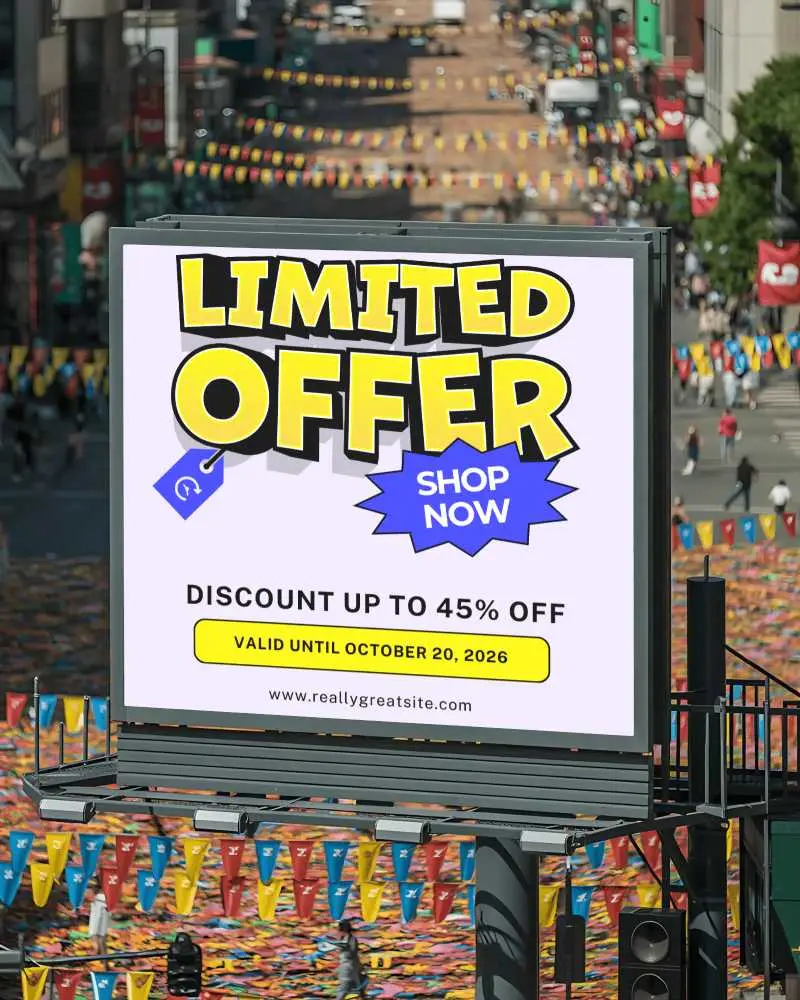 Busy Urban Intersection City Festival Street Billboard Mockup With Colorful Banner Background