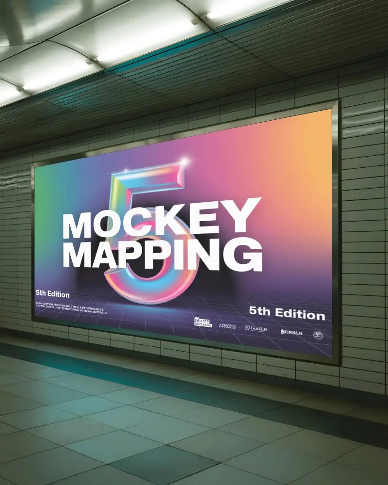 Modern Underground Station Billboard Mockup With Wide Horizontal Display Ad Panel