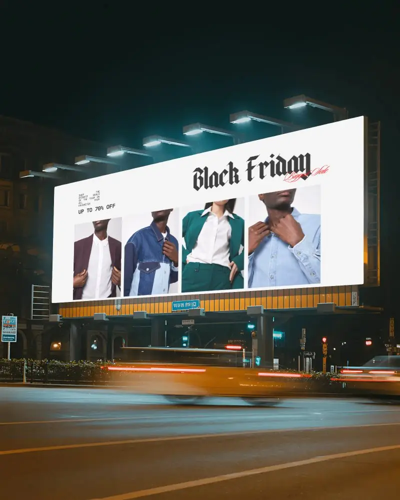 Night City Street Urban Nighttime Highway Billboard Mockup With Light Trail Traffic