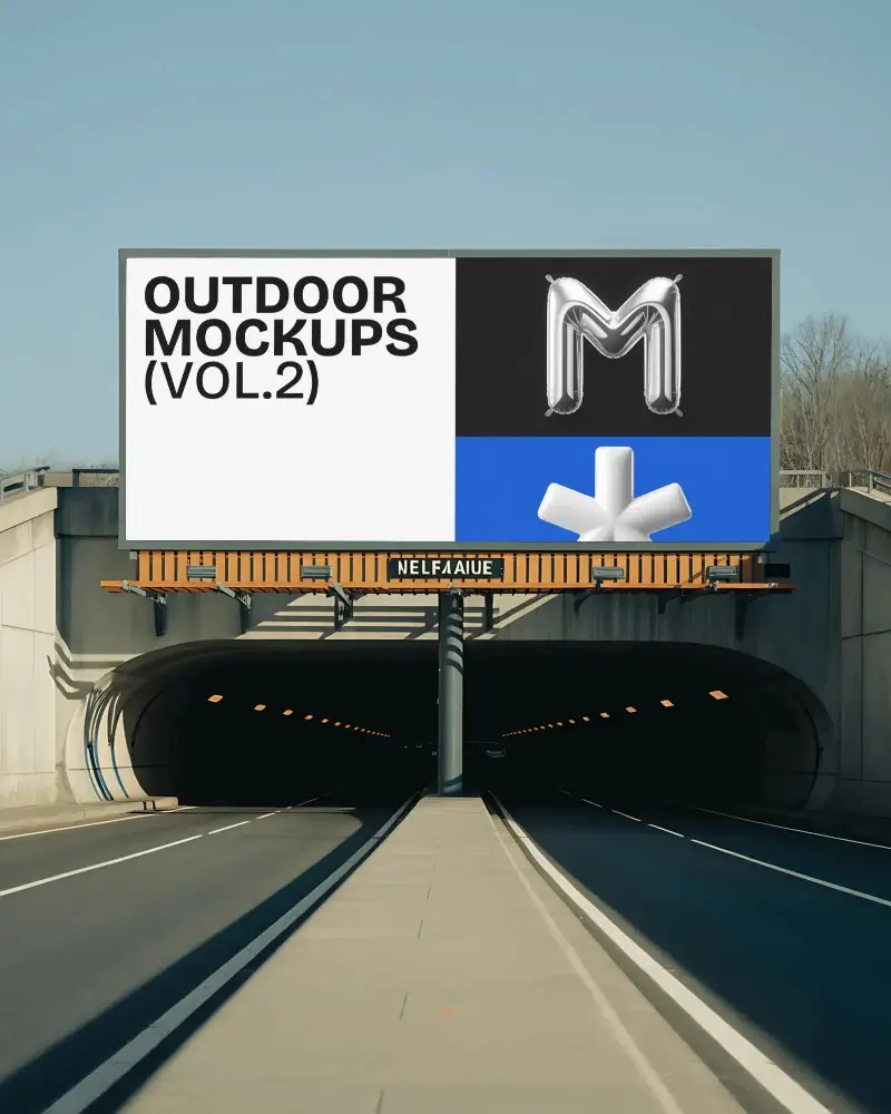 Roadside Highway Tunnel Entrance Billboard Mockup With Large Ad Display