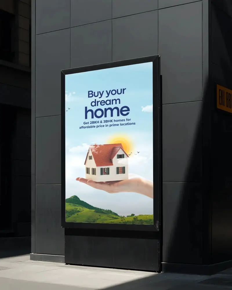 Urban Building Modern City Corner Billboard Mockup With Vertical Ad Display