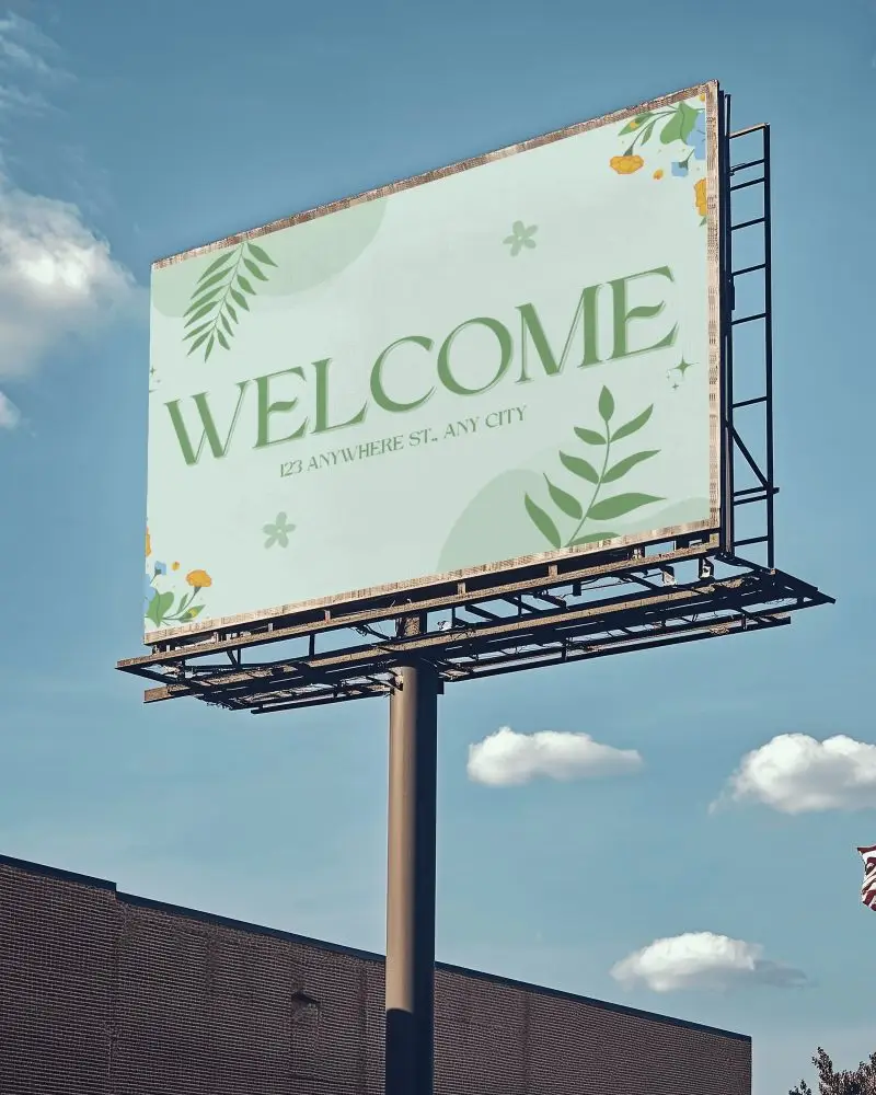 Urban Skyline Billboard Mockup With Clear Blue Sky And Fluffy White Clouds Ideal For Advertising Your Brand