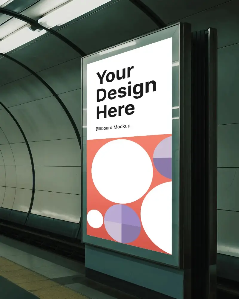 Subway Tunnel Modern Metro Platform Lightbox Billboard Mockup With Backlit Panel