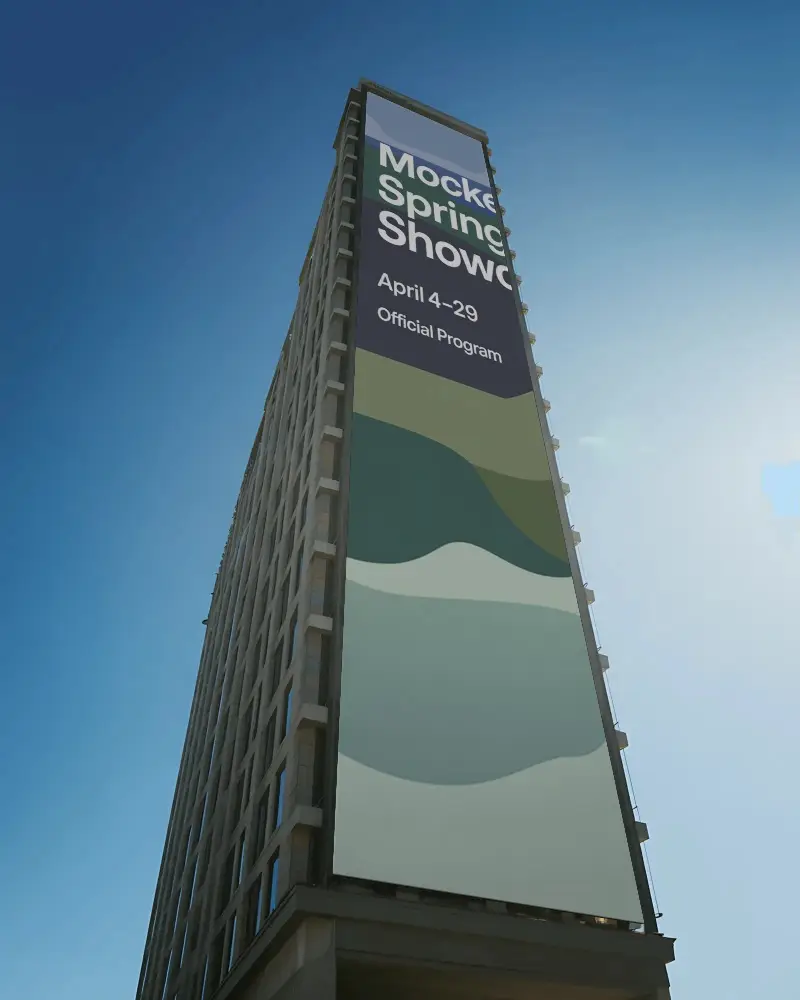 Modern High Rise Skyscraper Vertical Billboard Mockup With Massive Building Ad Display