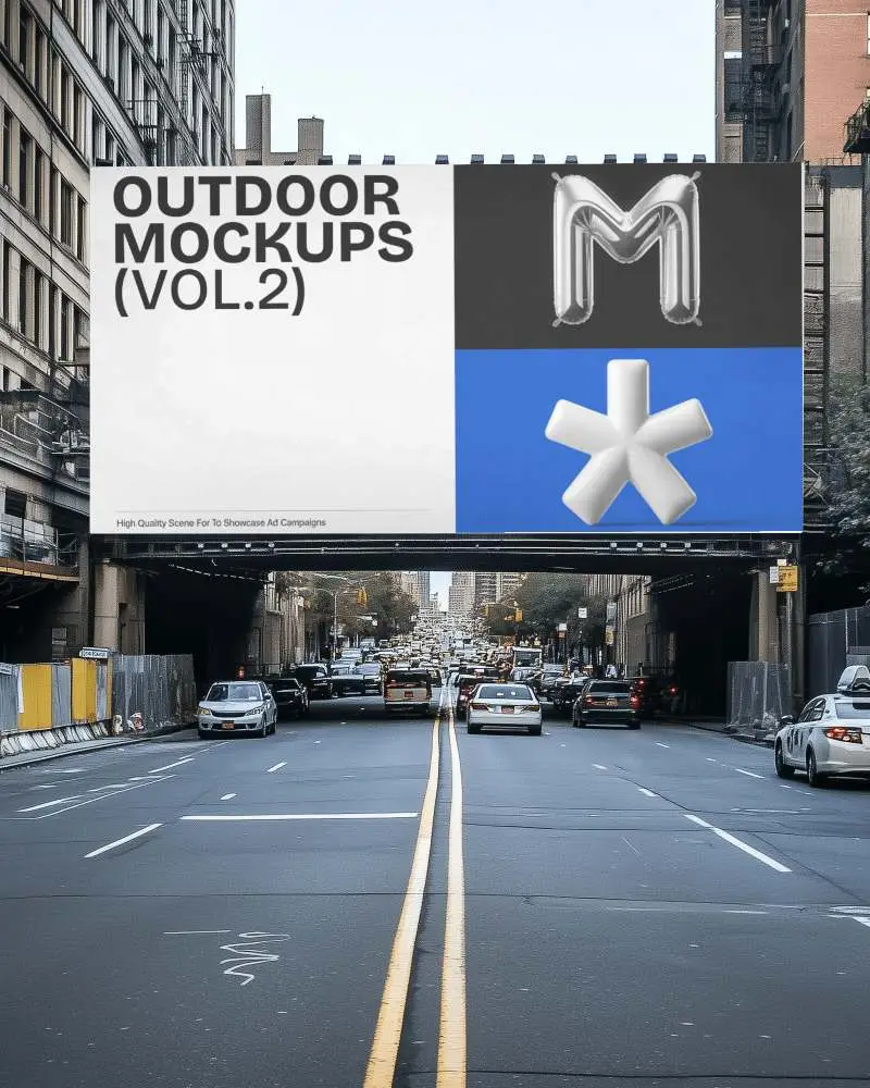 Urban Street Billboard Mockup Overlooking A Busy City Street With Cars Ideal For Capturing Driver Attention