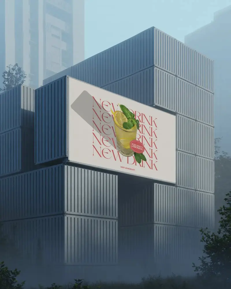 Modern Urban Container Structure With Large Blank Billboard Mockup For Commercial Advertising