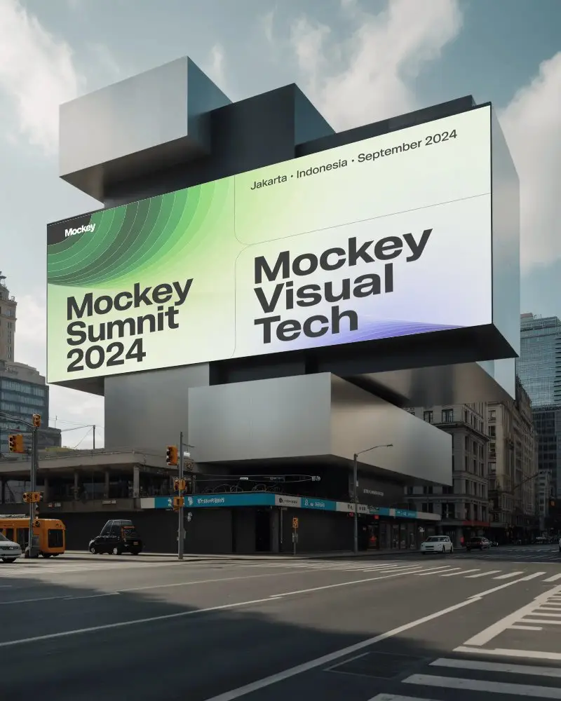 Urban Billboard Mockup On Modern Buildings Blank Horizontal Advertisement Space