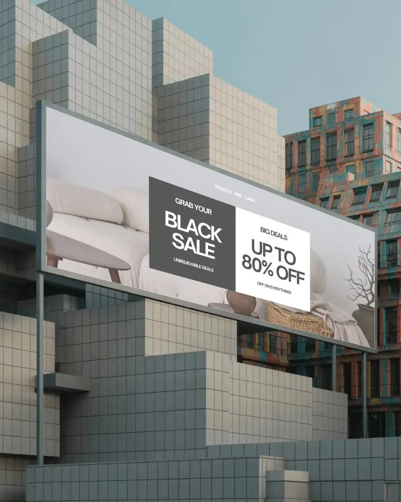 Modern Urban Billboard Mockup Advertisement Space On Tiled Building Front In City Scape