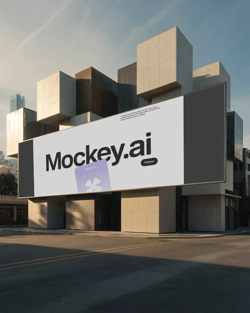 Empty Urban Billboard Mockup On Modern Building In City Street High Visibility