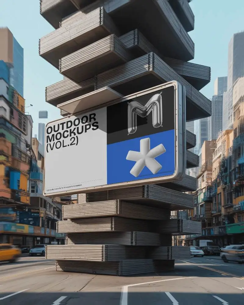 Urban Billboard Mockup On Modern Building Structure Cityscape Background