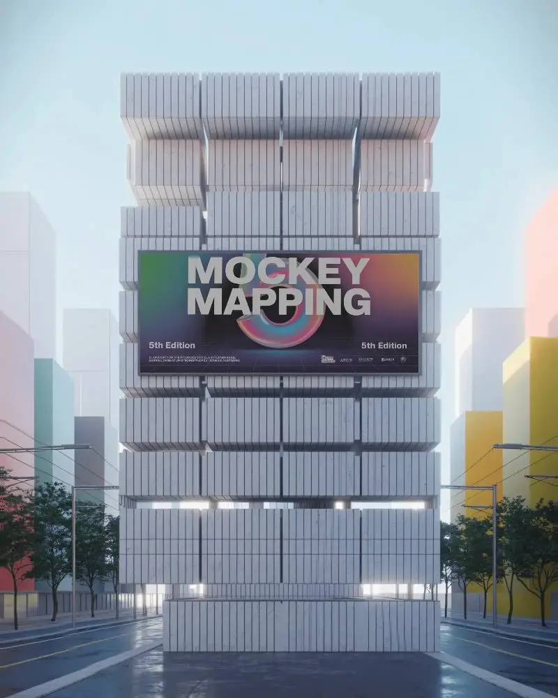Futuristic Urban Billboard Mockup Modern Architectural Building Design Blank Advertising Space
