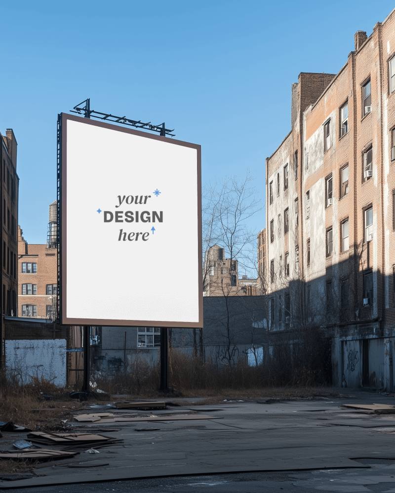 Urban Decay Billboard Mockup Ideal Advertising Spot Against Neglected Buildings Background