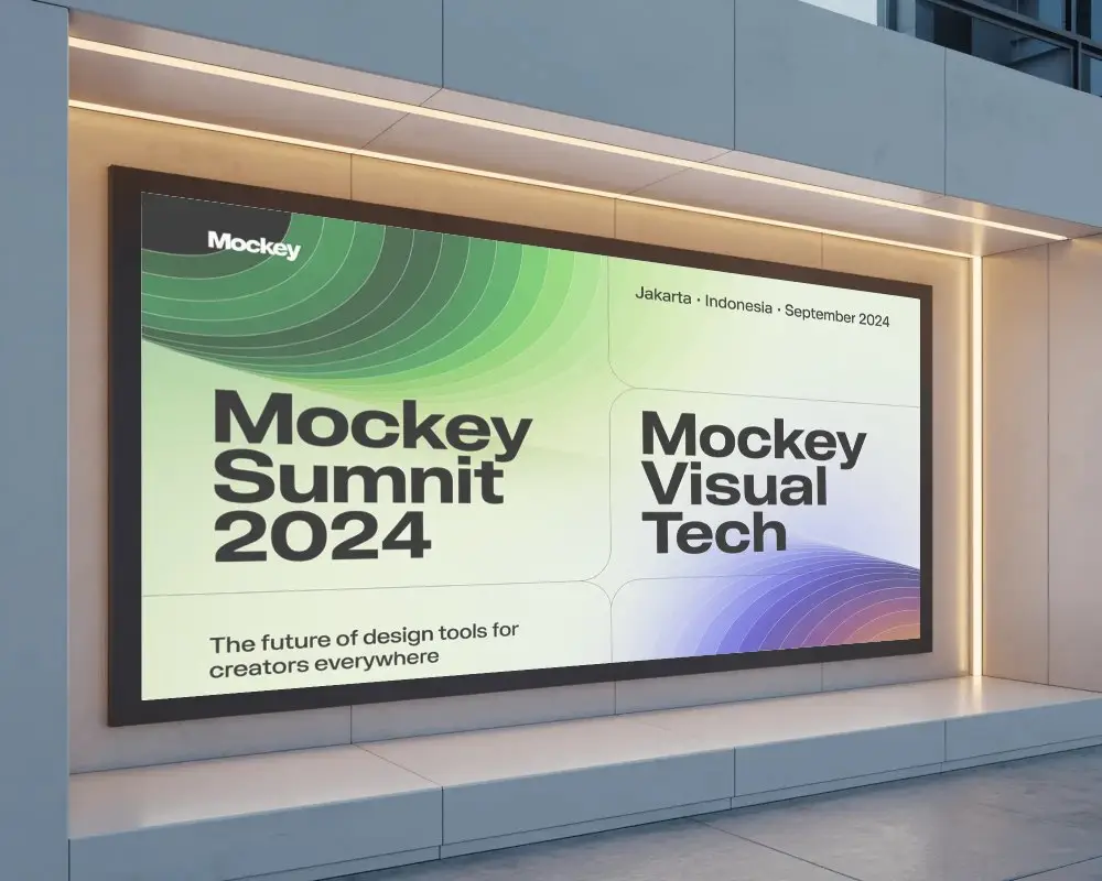 Illuminated Urban Billboard Mockup Showcasing Large Horizontal Advertising Space For Marketing