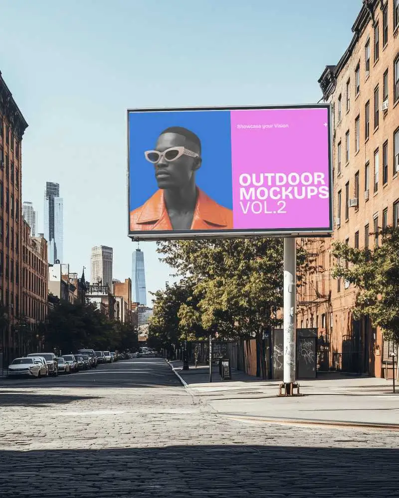 Downtown Billboard Template Mockup Urban Scenery Ideal Advertising Spot Maximum Exposure