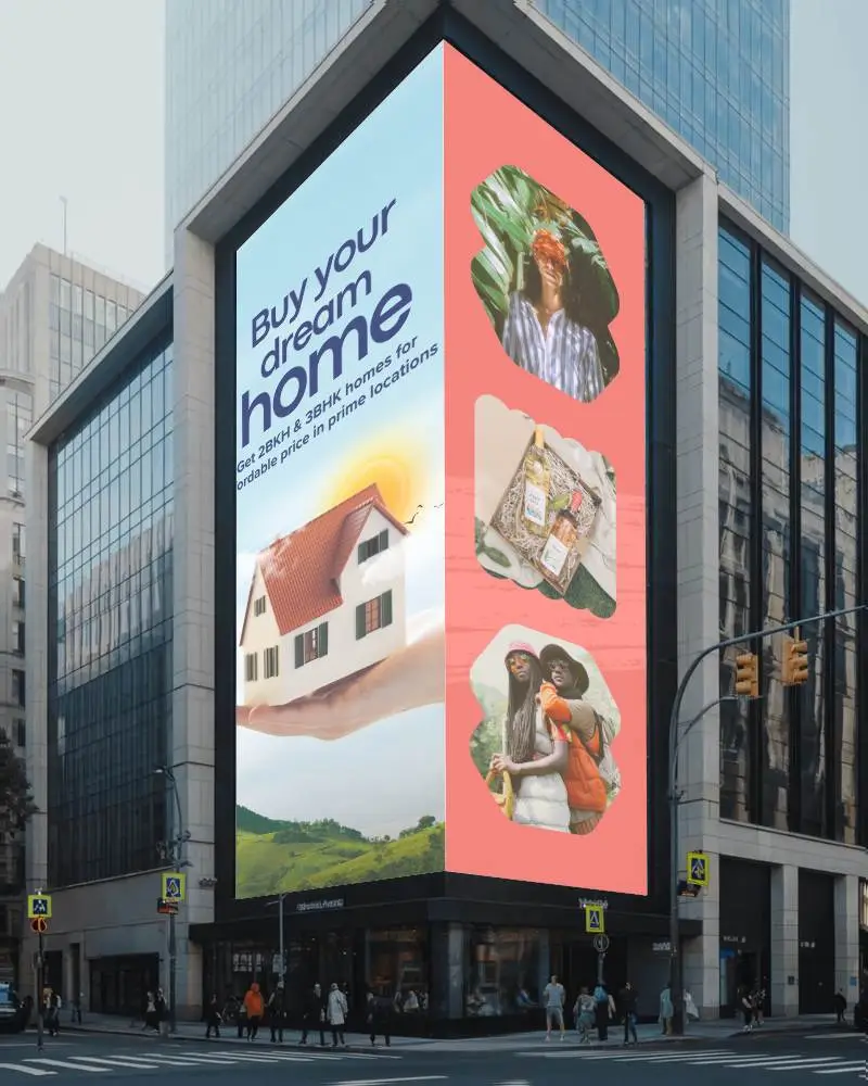 Blank Giant Billboard Design Mockup On Skyscraper For City Center Visual Marketing Concept