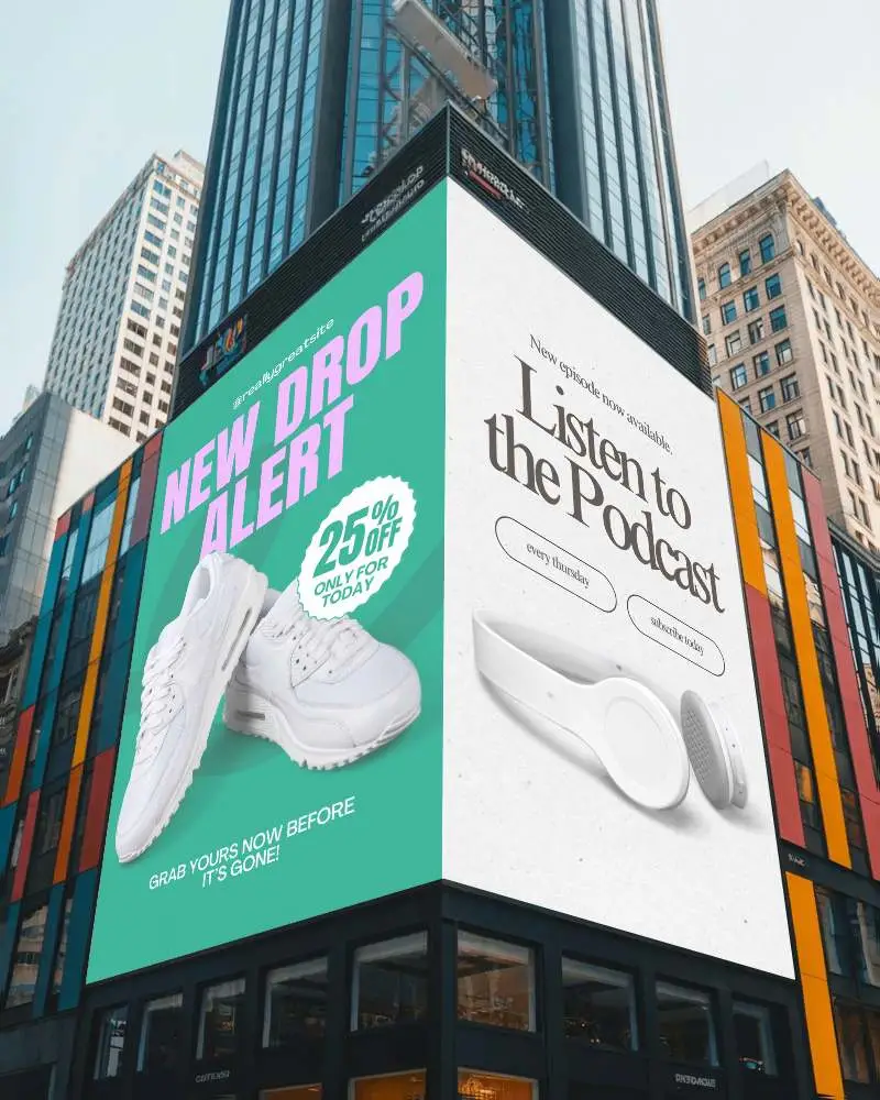 Urban Billboard Mockup For Outdoor Advertising In City Center Building Surroundings Promotion