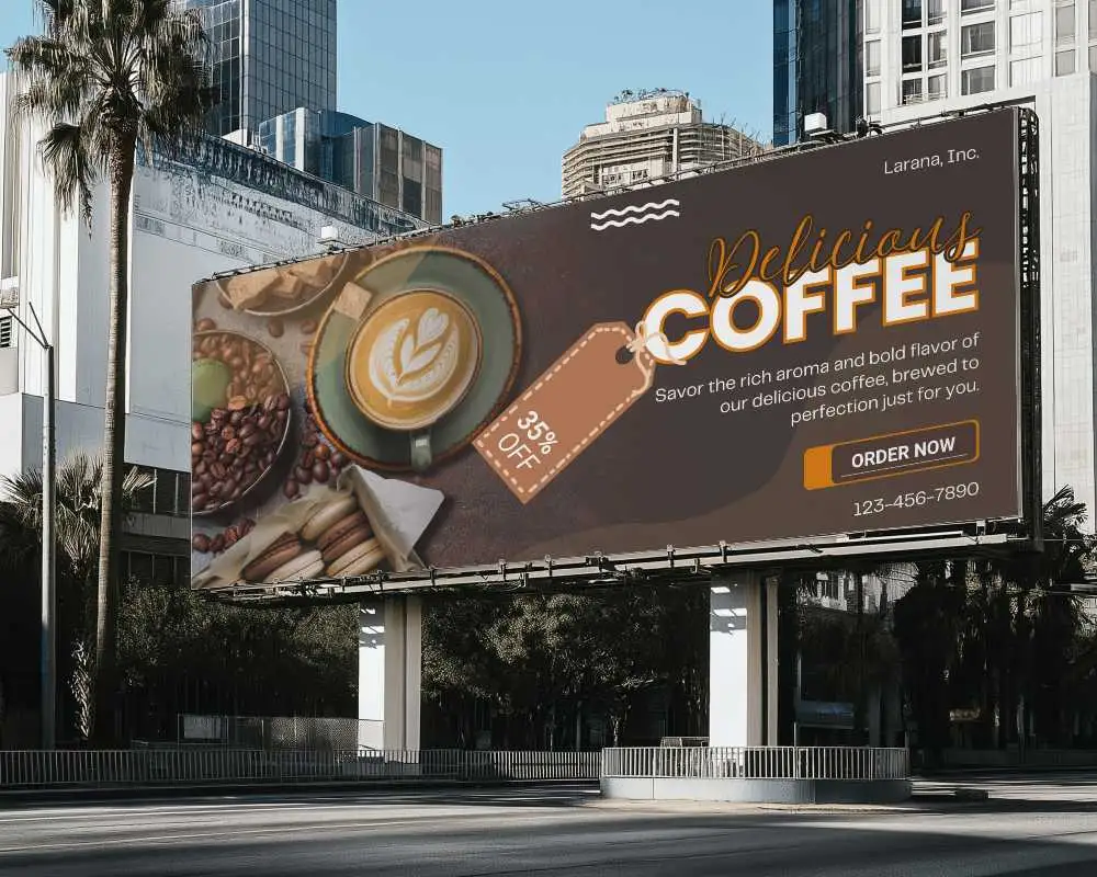 Palm Framed Urban Billboard Mockup With Clear Sky