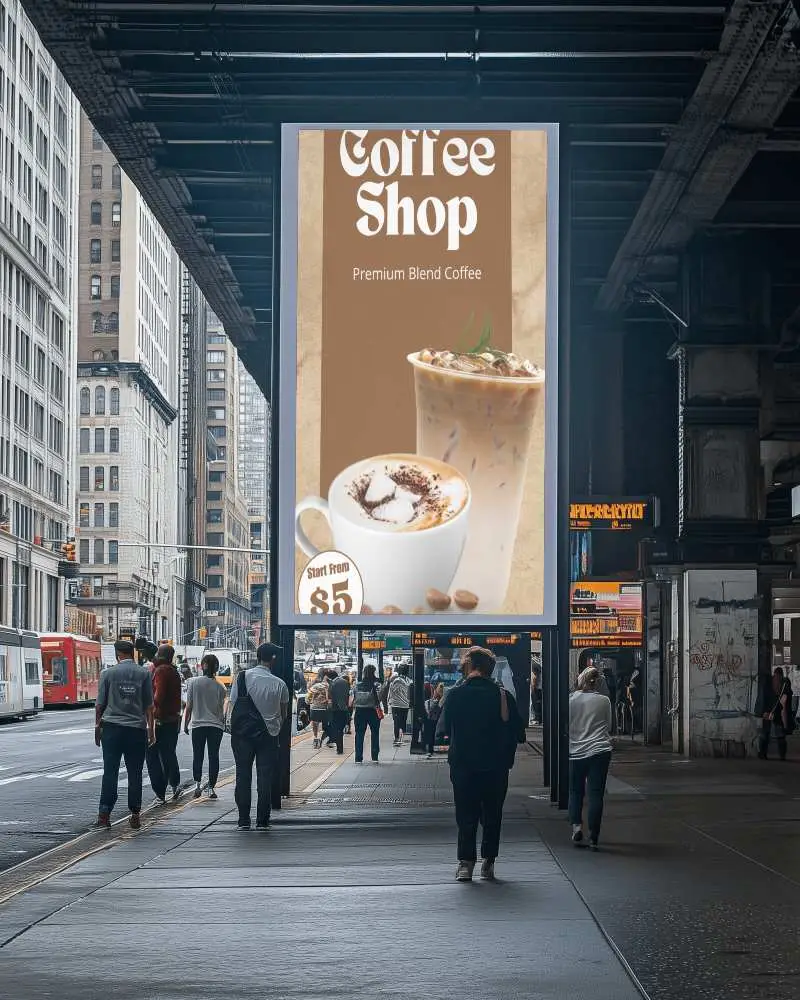 City Walkway Billboard Template Mockup Busy Sidewalk Maximum Exposure Advertising Space