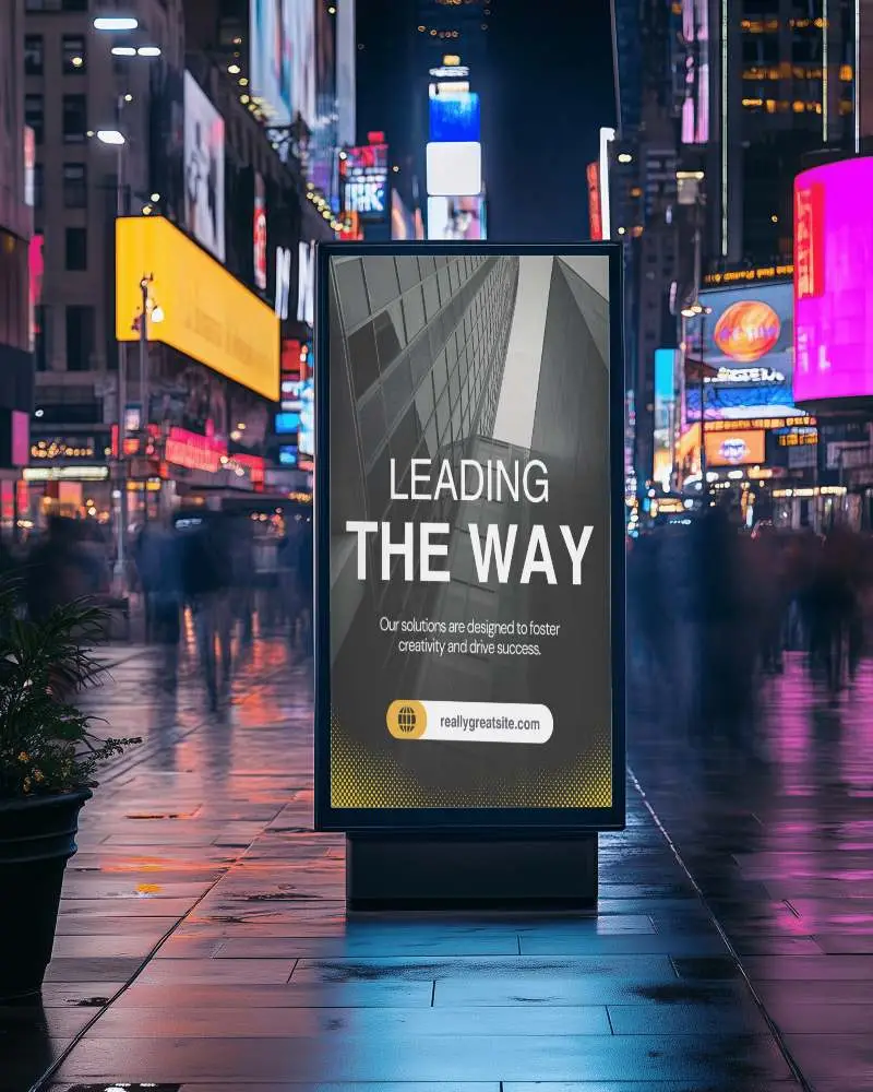 Night Time Billboard Template Mockup Illuminated Street Maximum Exposure Opportunity