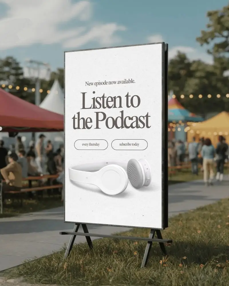 Vertical Blank Billboard Mockup On Grass In Festival Crowd Background Scene