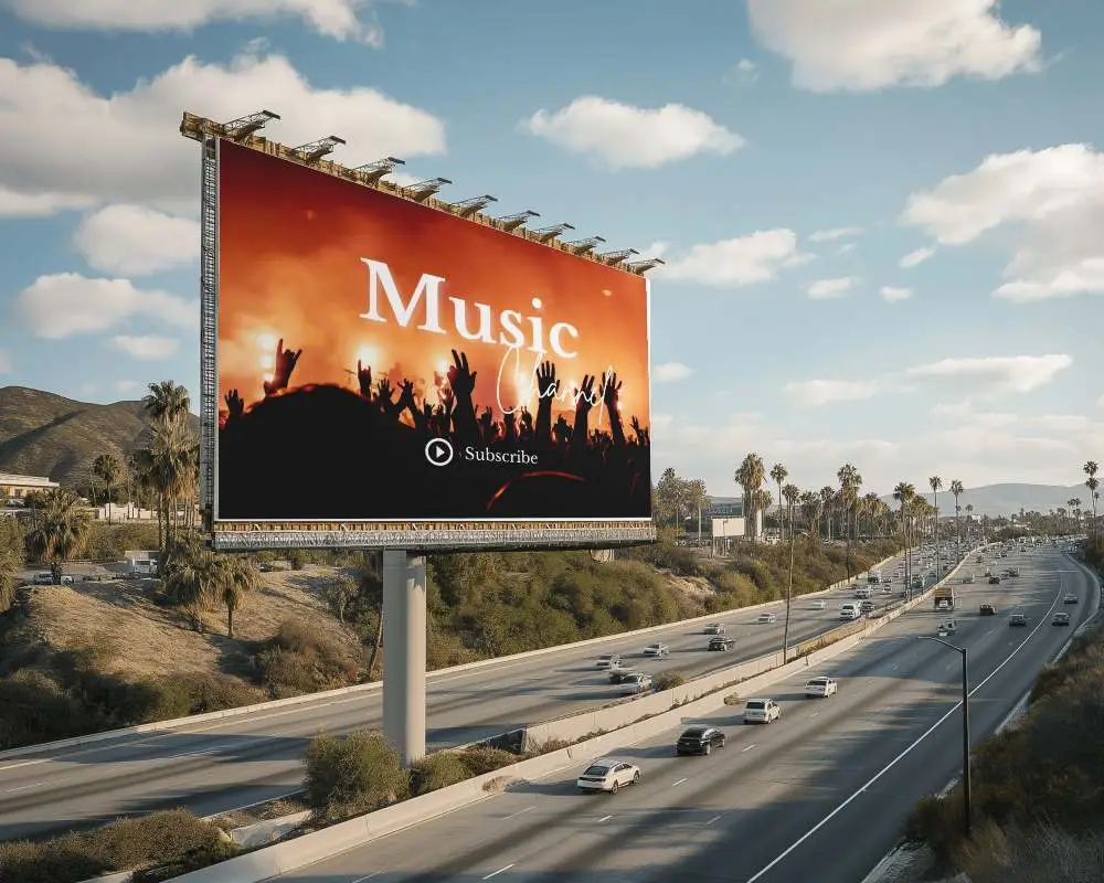 Vertical Billboard Mockup On Highway With Clear Sky