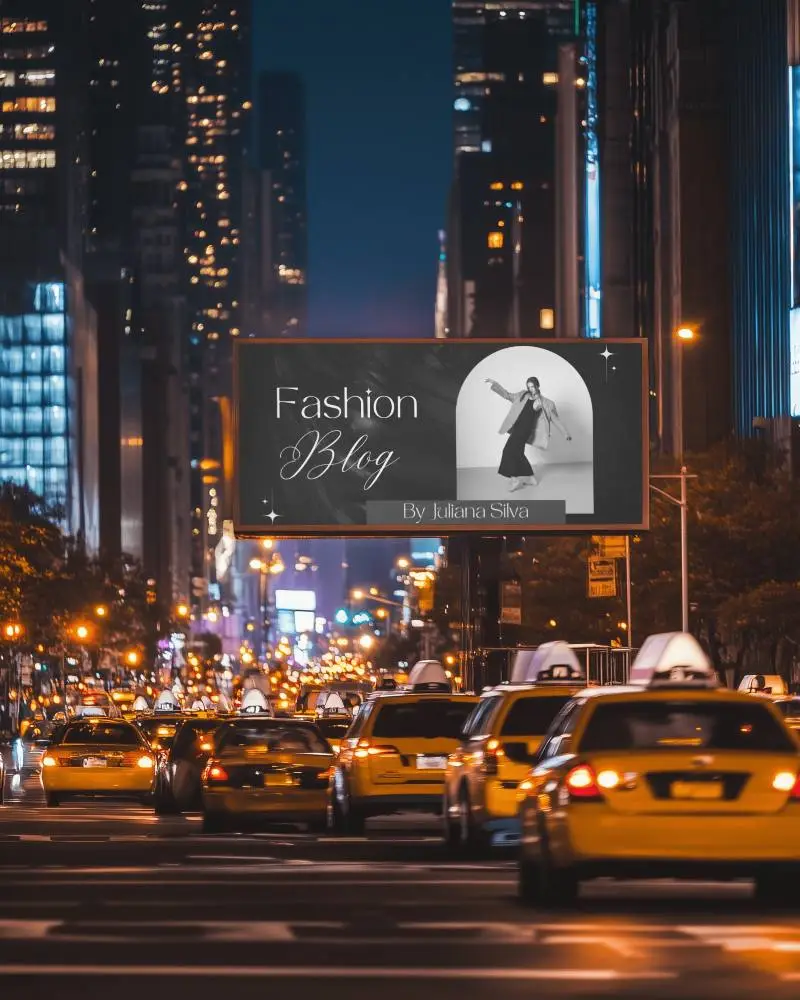 Night Time Billboard Mockup With Urban Traffic And Illuminated Skyscrapers