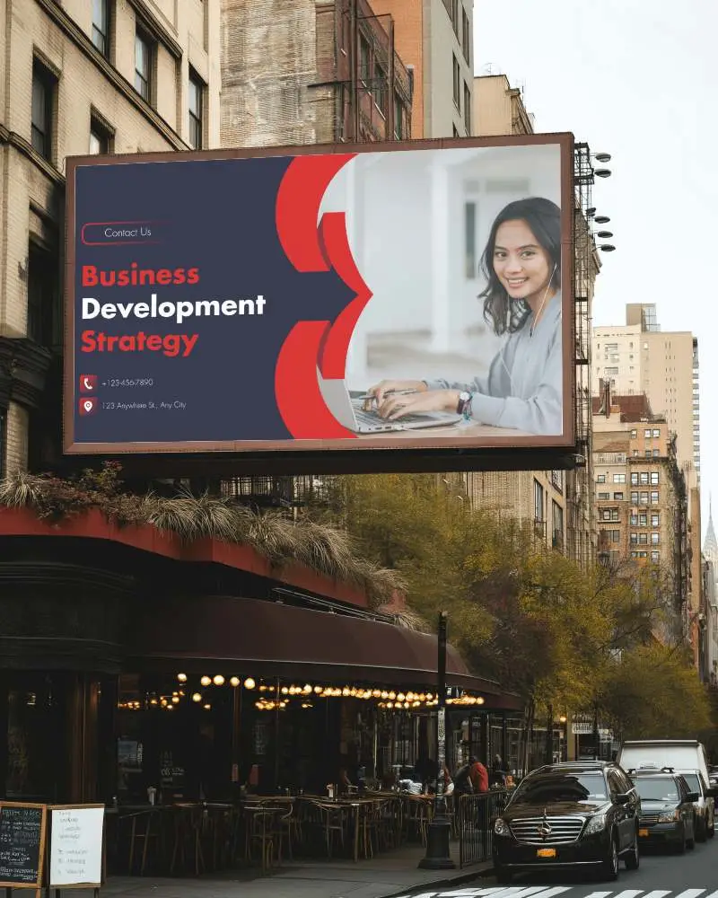 Urban Street Side Billboard Mockup With Cafe Ambiance And Park View