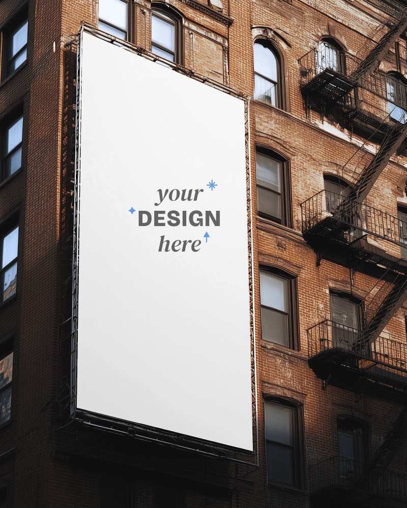 Brick Building Side Billboard Mockup With Fire escapes And Windows