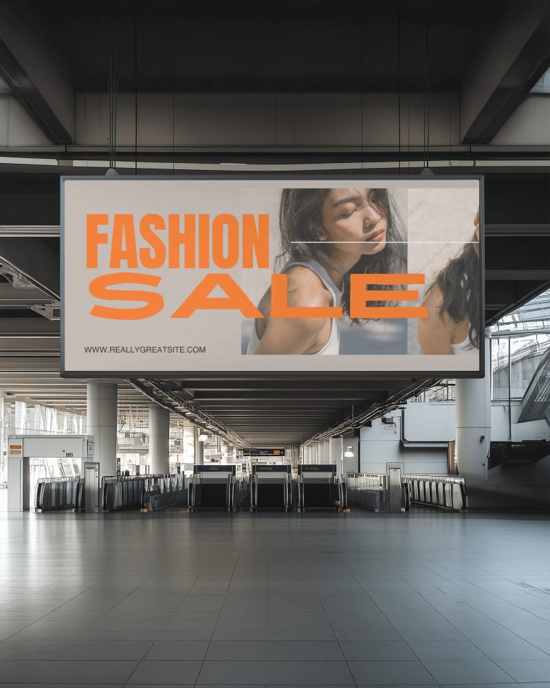 Spacious Train Station Billboard Mockup With Hanging Ad Space Above Entrance Gates