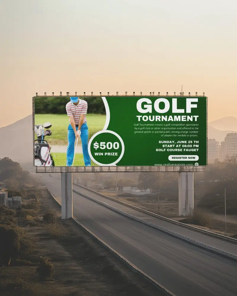 Double Post Billboard Mockup On Empty Highway At Sunset