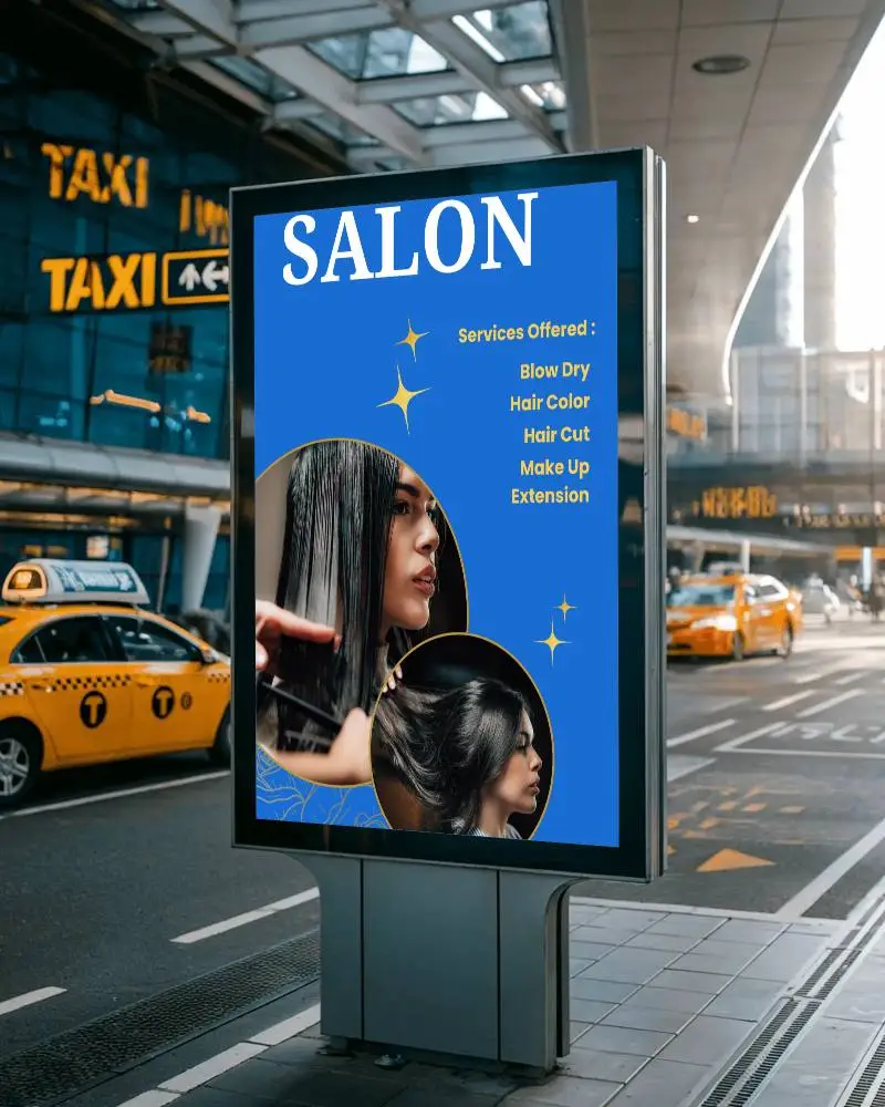 Airport Billboard Mockup Vertical Ad Display With Yellow Taxis And Glass Terminal In Urban Transport Setting