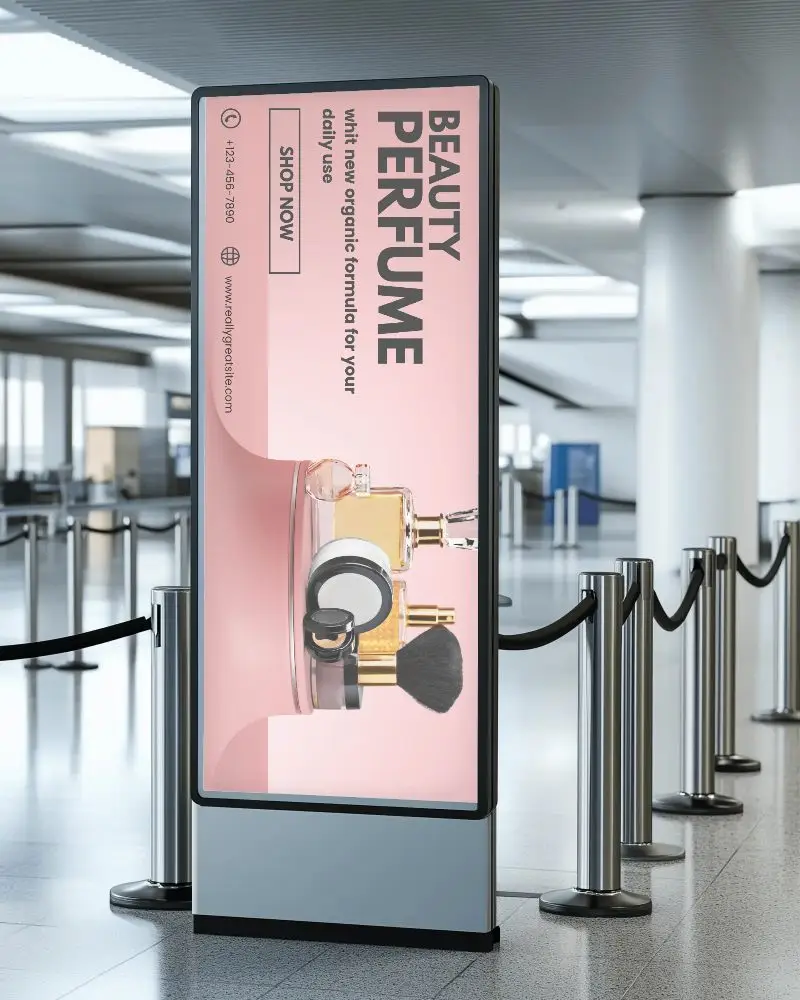 Indoor Billboard Mockup In Busy Airport Lobby Perfect For Travel Brand Ads Or Informational Signage In Professional Lighting Setting