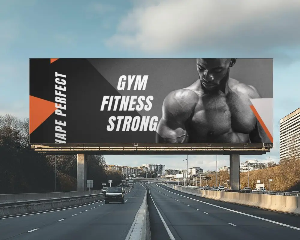 Elevated Billboard Mockup On Highway With Cityscape Background